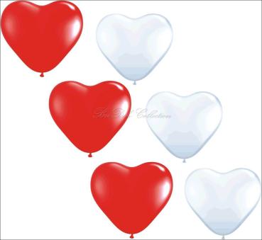 10 Herz-Luftballons weiß/rot