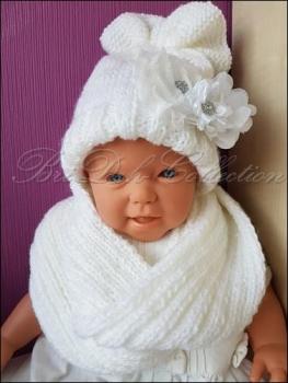 Baby/Kinder Mütze mit Loopschal, gestrickt, weiß oder creme
