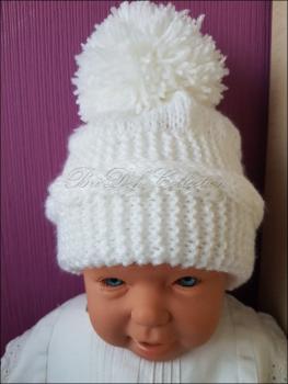 Baby Mütze mit Bommel, gestrickt