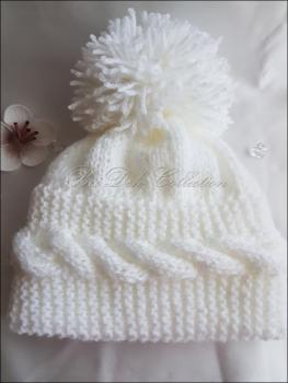 Baby Mütze mit Bommel, gestrickt