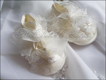 Babyschuhe, Taufschuhe Satin+Spitze, weiß