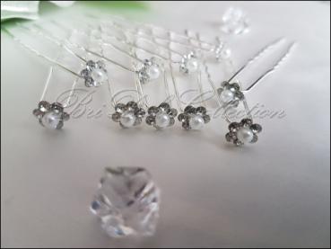 Braut Haarschmuck, 10 Haarnadeln in Blütenform mit 1 Perle, Modell 4