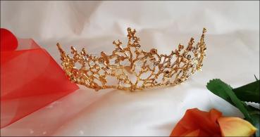 Große Krone, Tiara mit Strass, goldfarben #10