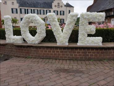 Vermietung - XXL Buchstaben LOVE aus Kunstblumen, beleuchtet