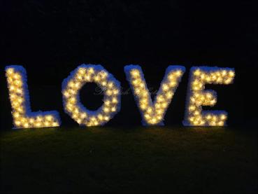 Vermietung - XXL Buchstaben LOVE aus Kunstblumen, beleuchtet