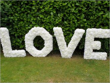 Vermietung - XXL Buchstaben LOVE aus Kunstblumen, beleuchtet