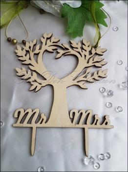 Tortenaufsatz, Cake Topper, Baum Herzform, Mr&Mrs