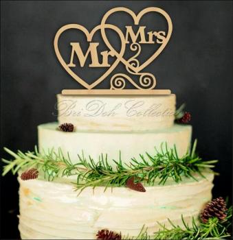 Tortenaufsatz Cake Topper, 2 Herzen, MR&MRS