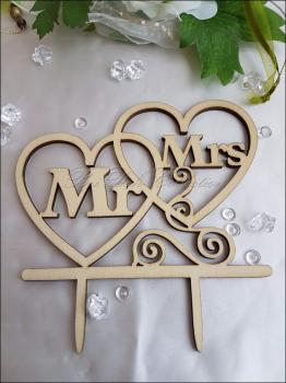 Tortenaufsatz Cake Topper, 2 Herzen, MR&MRS