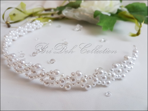 BriDeh-Collection - Modell Rianna, Kopfschmuck, Diadem aus Perlen,  Brautkopfschmuck