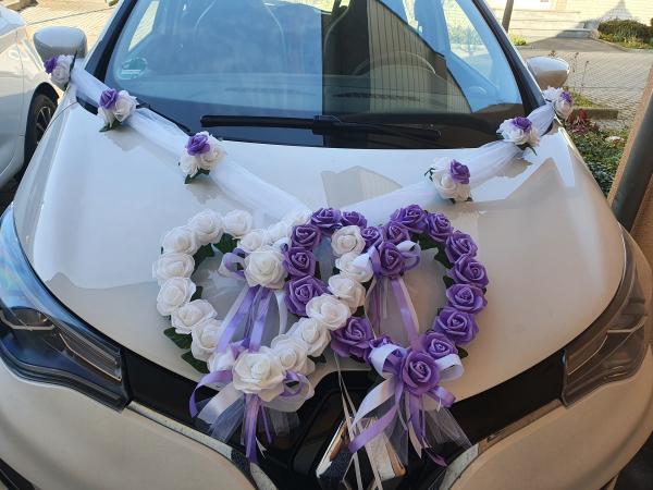 Autoschmuck 2 Herzen mit Organzabänder in V