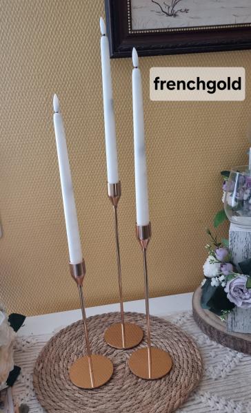Vermietung - Stabkerzenhalter Gold, 3 verschiedene Höhen.