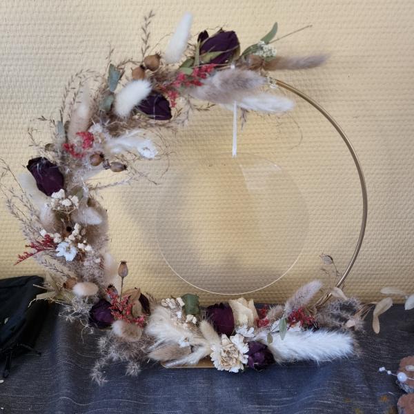 Trockenblumen Ring Personalisierbar zur Hochzeit, weiß/rot