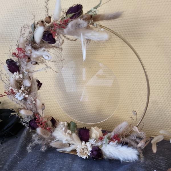 Trockenblumen Ring Personalisierbar zur Hochzeit, weiß/rot