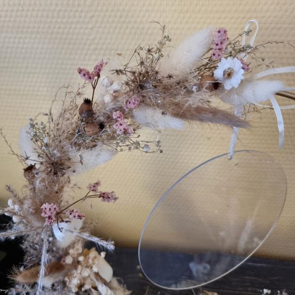 Trockenblumen Ring Personalisierbar zur Hochzeit, creme.