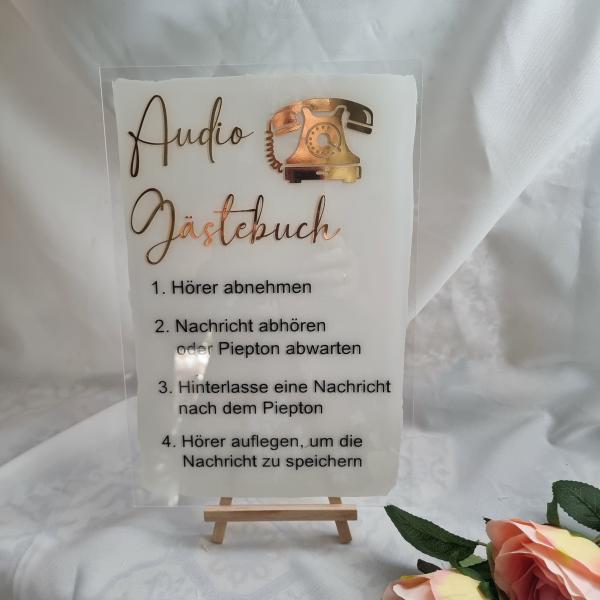 Acryl Schild Audio Gästebuch