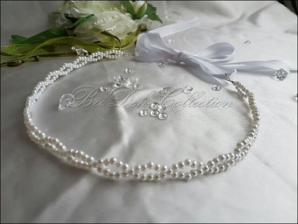 Braut Haarschmuck, Haarband aus Perlen, 2 Reihig mit Satinbänder