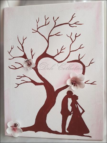 Gästebuch, Wedding tree auf Leinwand, Baum in Herzform