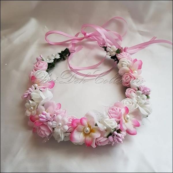 Haarkranz aus Kunstblumen, rosa/weiß