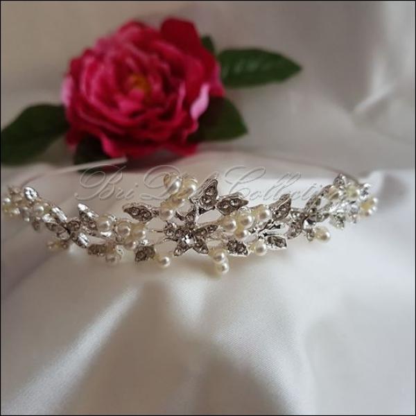 Haarreif, Krone, Tiara mit Perlen und Strass #6