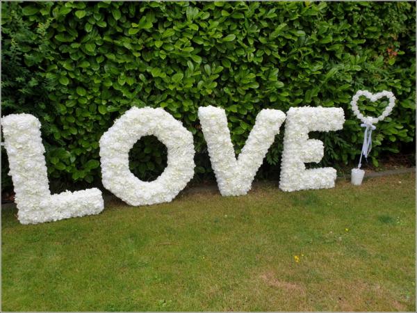 Vermietung - XXL Buchstaben LOVE aus Kunstblumen, beleuchtet