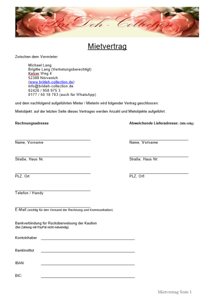 Mietvertrag zur Voransicht