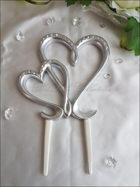 Tortenaufsatz, Cake Topper, 2 Herzen, silber